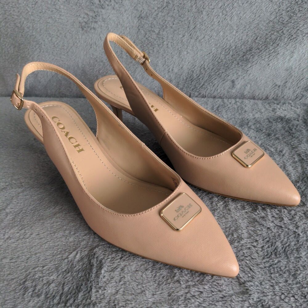 Coach Jillian Slingback Kitten Heels Beechwood Leather Pointed Toe CC704 6.5B